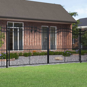 Fence Gate with Spear Top Black 159.8x87.8" Powder-coat...