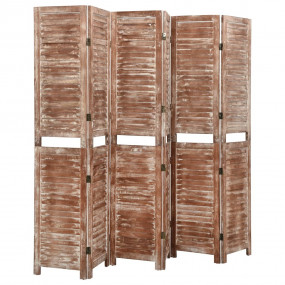 6-Panel Room Divider Brown 82.7x65.0" Solid Wood Paulow...