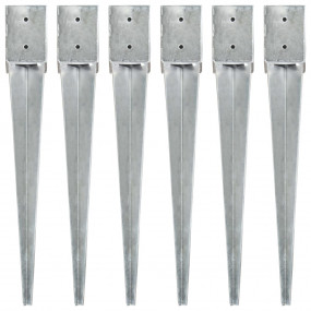Ground Spikes 6 pcs Silver 3.9x3.9x29.9" Galvanized Ste...