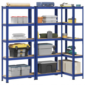 5-Layer Storage Shelves 3 pcs Blue Steel&Engineered Woo...