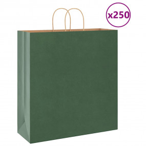 Paper Bags 250 pcs with Handles Green 17.7x6.7x18.9"
