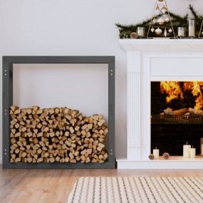 Firewood Rack Grey 39.4x9.8x39.4" Solid Wood Pine