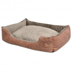 Dog Bed with Cushion PU Artificial Leather Size XL Beig...