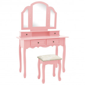 Dressing Table Set with Stool Pink 39.4x15.7x57.5" Paul...