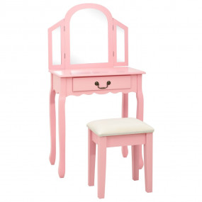 Dressing Table with Stool Pink 25.6x14.2x50.4" Paulowni...