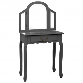 Dressing Table with Stool Grey 25.6x14.2x50.4" Paulowni...