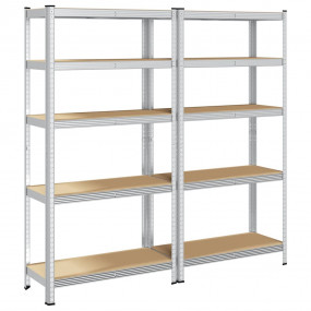 5-Layer Storage Shelves 2 pcs Silver Steel&Engineered W...