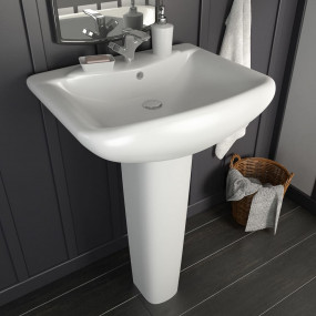 Freestanding Basin with Pedestal Ceramic White 22.83x18...