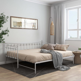 Pull-out Sofa Bed Frame without Mattress White Metal 90...