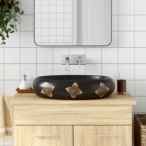 Countertop Basin Black and Blue Oval 23.2x15.7x5.9" Cer...