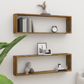 Wall Cube Shelves 2 pcs Smoked Oak 39.4x5.9x11.8" Engin...