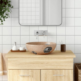 Countertop Basin Brown and Blue Round 16.1x5.5" Ceramic