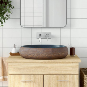 Countertop Basin Brown and Blue Oval 23.2x15.7x5.9" Cer...