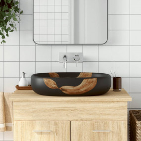 Countertop Basin Black Oval 23.2x15.7x5.5" Ceramic