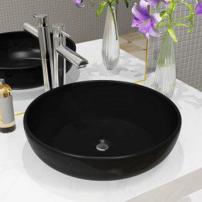 Basin Ceramic Round Black 16.5x4.7"