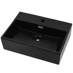 Basin with Faucet Hole Ceramic Black 20.3x15.2x5.9"
