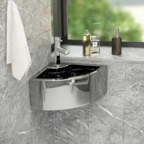 Wash Basin with Overflow 17.7x12.6x4.9" Ceramic Silver