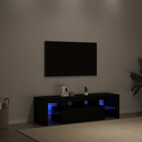 TV Cabinet with LED Lights Black Oak 55.1x14.4x15.7" En...