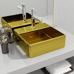 Wash Basin with Faucet Hole 15.0x11.8x4.5" Ceramic Gold