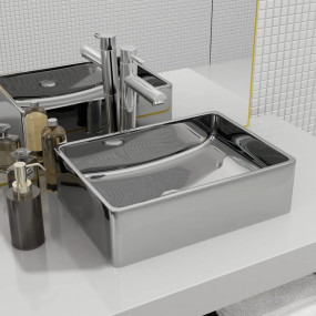 Wash Basin 16.1x11.8x4.7" Ceramic Silver