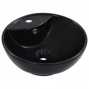 Wash Basin with Overflow 18.3x7.1" Ceramic Black