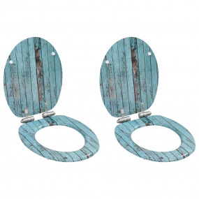 WC Toilet Seats 2 pcs with Soft Close Lids MDF Old Wood...