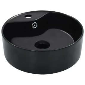 Wash Basin with Overflow 14.2x5.1" Ceramic Black