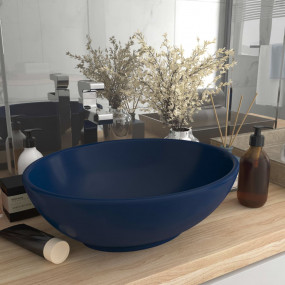 Luxury Basin Oval-shaped Matt Dark Blue 15.7x13.0" Cera...