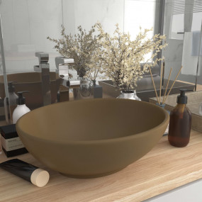 Luxury Basin Oval-shaped Matt Cream 15.7x13.0" Ceramic