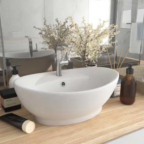 Luxury Basin Overflow Oval Matt White 23.0x15.4" Cerami...