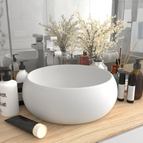 Luxury Wash Basin Round Matt White 15.7x5.9" Ceramic