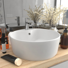 Luxury Wash Basin with Overflow Matt White 14.2x5.1" Ce...