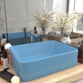 Luxury Wash Basin Matt Light Blue 16.1x11.8x4.7" Cerami...