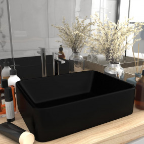 Luxury Wash Basin Matt Black 16.1x11.8x4.7" Ceramic