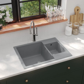Kitchen Sink with Overflow Hole Double Basins Grey Gran...