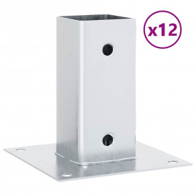 Post Bases Square 12 pcs Silver 2.80x2.80" Galvanized S...