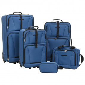 5 Piece Travel Luggage Set Blue Fabric