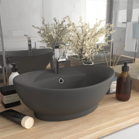 Luxury Basin Overflow Oval Matt Dark Grey 23.0x15.4" Ce...