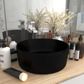 Luxury Wash Basin Round Matt Black 15.7x5.9" Ceramic