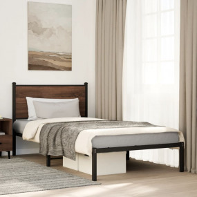 Metal Bed Frame without Mattress Brown Oak 100 x 74.8 "