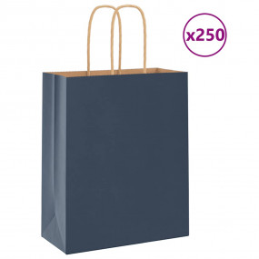 Paper Bags 250 pcs with Handles Blue 18x8x22 cm