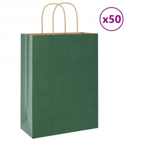 Paper Bags 50 pcs with Handles Green 26x12x35 cm
