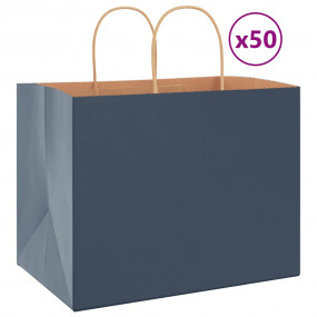 Paper Bags 50 pcs with Handles Blue 12.6x8.7x9.4"