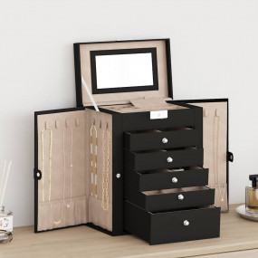 Jewelry Box 6-Layer with Mirror Lockable Black