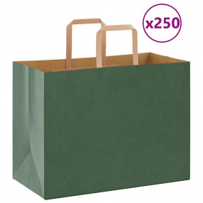 Paper Bags 250 pcs with Handles Green 32x17x25 cm