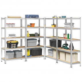 5-Layer Heavy-duty Shelves 4 pcs Silver Steel&Engineere...