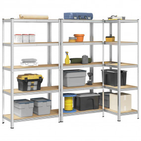 5-Layer Storage Shelves 3 pcs Silver Steel&Engineered W...