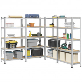 5-Layer Storage Shelves 4 pcs Silver Steel&Engineered W...