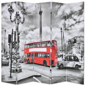 Folding Room Divider 78.7x66.9" London Bus Black and Wh...