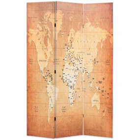 Folding Room Divider 47.2x66.9" World Map Yellow